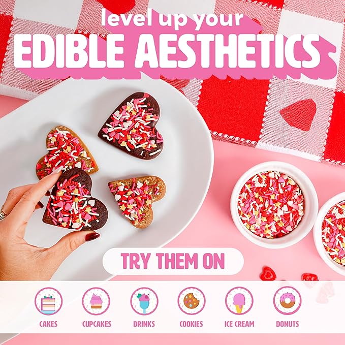 Cupid’s Favorite Valentines Sprinkles Edible - Pink Hearts, Pretty Stars & White Pearls Make These Edible Valentines Sprinkles Perfect for Cooking, Baking & Decorating (V-Day Blend)