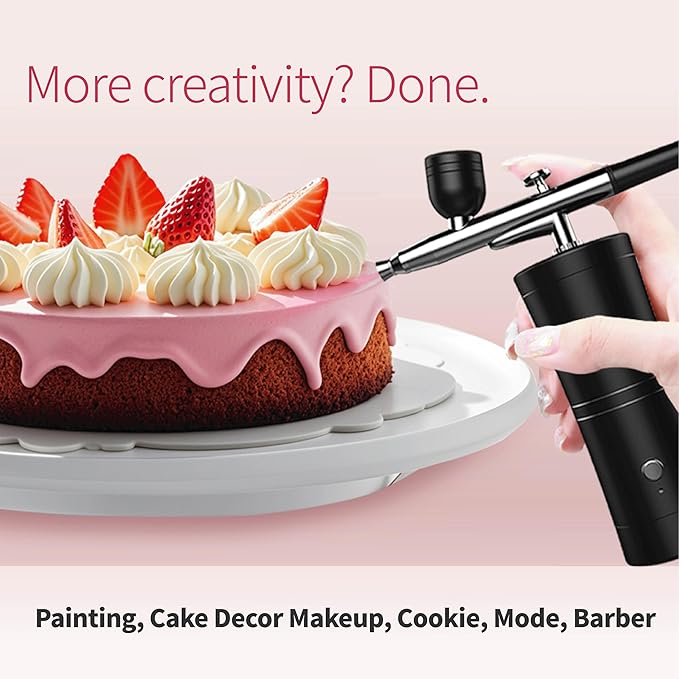 Cordless Rechargeable Airbrush Kit with Compressor - Adjustable High-Pressure Non-Clogging 0.3mm Nozzle Complete Set for Nail Art, Cake Decor, Barber, Model Painting & Makeup (Black)
