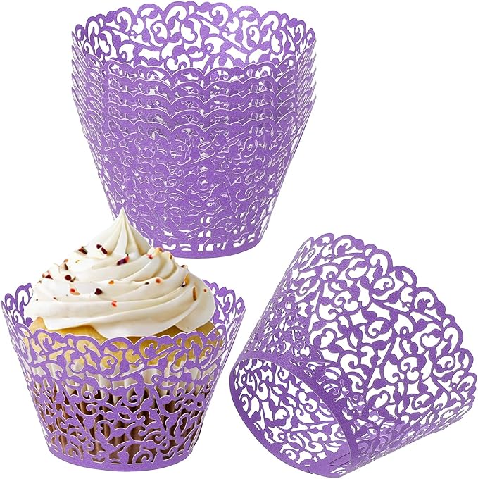 PATIKIL Cupcake Wrappers Paper, 50 Pack Baking Cups Standard Vine Decoration for Anniversary Birthday Weddings and Parties, Dark Purple