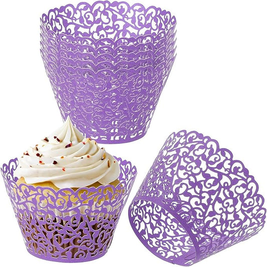 PATIKIL Cupcake Wrappers Paper, 50 Pack Baking Cups Standard Vine Decoration for Anniversary Birthday Weddings and Parties, Dark Purple
