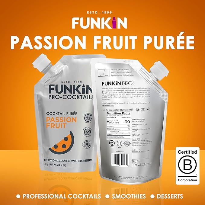 Funkin Fruit Puree | Real Fruit, Simple Ingredient, Natural Mixer for Cocktails, Drinks, Smoothies | Vegan, Non-GMO, Gluten-Free (2.2 lbs) (Passion Fruit)