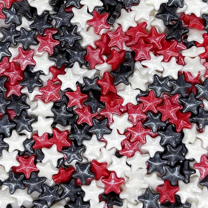 Dynastang 10mm Red & Black & White Stars Sprinkles Edible Stars Cake Decorating Stars Cake Decorations Cupcake Toppers Cookie Decorating Perfect for Cakes, Cupcakes, Desserts Toppings 3OZ