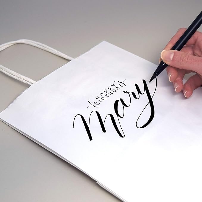 Prime Line Packaging White Paper Bags, Kraft Gift Bags with Handles for Small Business, Boutique, Retail, Shopping, Birthdays, Party Favors, Bulk, 8x4x10, 100 Pack