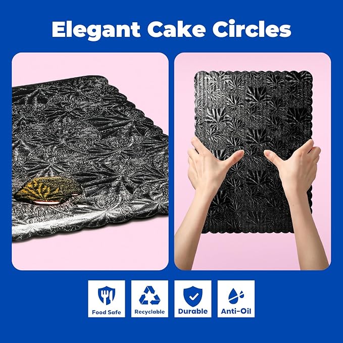 Fit Meal Prep [20 Pack] 14x10 Rectangular Cake Boards Black Cardboard Cake Base, Quarter Sheet Disposable, Pizza, Desserts and Pastries Food Bottoms, Grease Proof and Moisture Resistant