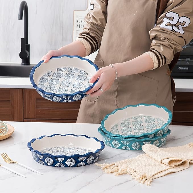 Wisenvoy Pie Pan Ceramic Pie Dish Pie Plate Porcelain Deep Dish Pie Pan Non-Stick Pie Pans