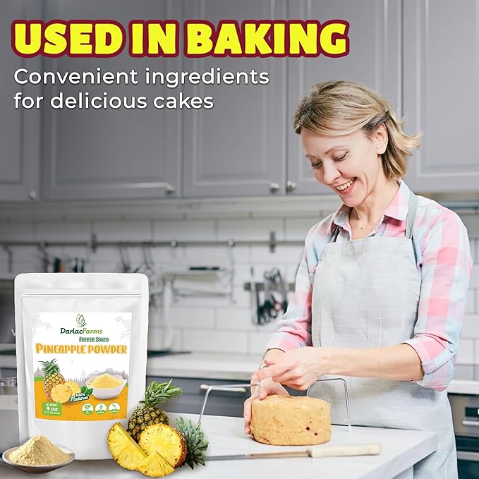 DARLAC FARMS Freeze Dried Pineapple Powder 8Oz, Natural ingredients, Nutrient-rich, Vegan, No Add Sugar, Preservative-free, Convenient zip-lock Pouch, Perfect for Drinks, Smoothies, Baking