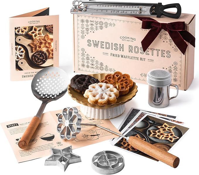 Swedish Rosettes Cooking Gift Set | Bunuelos Mold Baking Gifts for Mom Rosettes Iron Set with Handle for Chefs Funnel Cake Kit for Scandinavian Cookies and Traditional Waffle Present for Mom