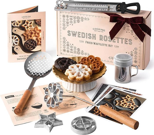 Swedish Rosettes Cooking Gift Set | Bunuelos Mold Baking Gifts for Mom Rosettes Iron Set with Handle for Chefs Funnel Cake Kit for Scandinavian Cookies and Traditional Waffle Present for Mom