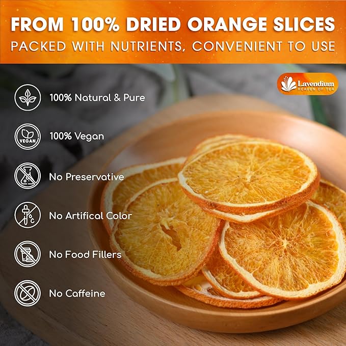 Lavendium, Premium Dried Orange Slices 6oz – Natural Dehydrated Citrus Wheels for Tea, Cocktails, Baking, Holiday Decorations, Potpourri, and Crafts. Vegan
