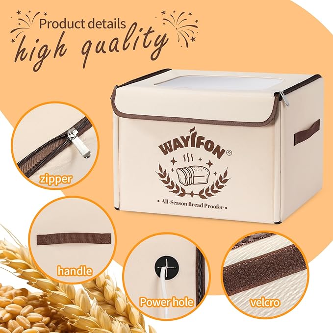 Folding Bread Proofing Box with 68-131℉ Temp Control & 99H Timer,Dough Proofing Box with Metal Rack Warming Proofer for Sourdough, Bread Baking, Pizza, Yogurt,Space-Saving & 6-Layer Fabric,Beige