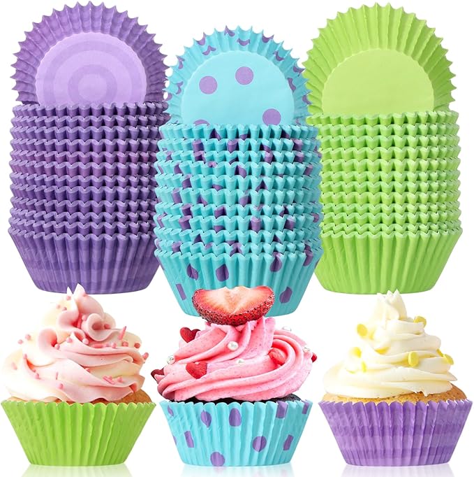 Vesici 900 Count Cartoon Monster Cupcake Liners Monster Themed Paper Cupcake Wrappers Green Purple Blue Muffin Baking Cups Cake Holder for Cake Decoration Baby Shower Birthday Party Supplies