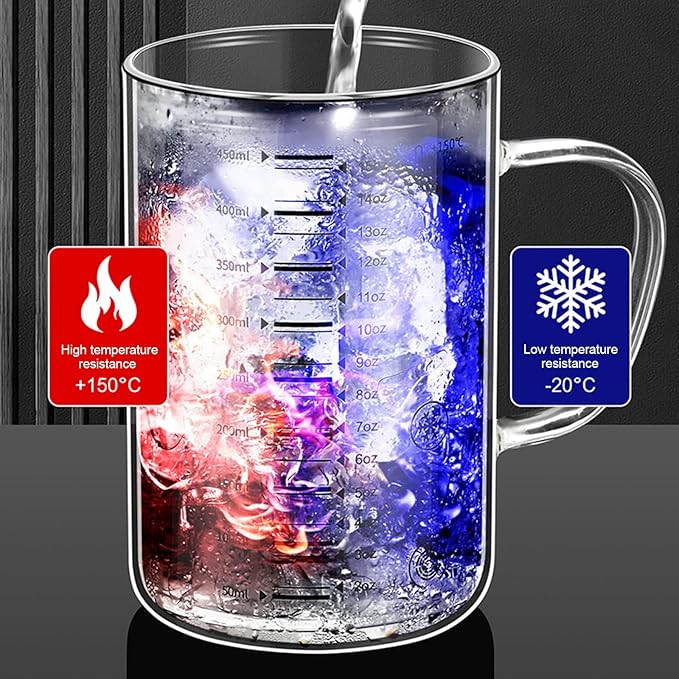 Graduated Glass Drinking Cup, High Borosilicate Glass Measuring Cup for Elderly, Beginners, Weight Loss, Straight Clear Glasses with Measurements for Water, Milk, Juice, Milkshake, Coffee (350 ml)