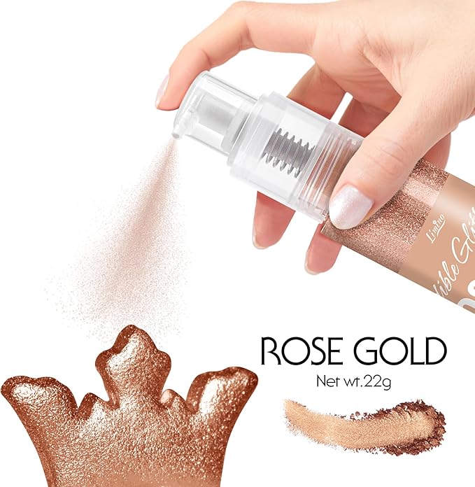 Edible Glitter Spray - 22g Edible Luster Dust Metallic Food Grade Glitter for Drinks, Cake Decorating, Baking - Edible Food Coloring Powder Shimmer Glitter for Cocktail, Icing, Candy (Rose Gold)
