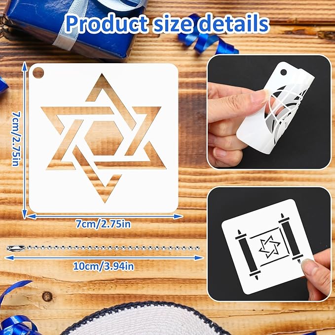 Augshy 56pcs Hanukkah Stencils, Chanukkah Dreidel Menorah Cupcake Stencils for Hanukkah Holiday Baking Painting Dessert Craft Decoration