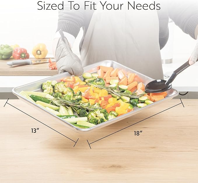 Restaurantware Met Lux 18 x 13 Inch Industrial Baking Pan 1 Heavy-Duty Bakery Sheet Pan - Rimmed Edges Endures Up To 392F Aluminum Half-Baking Sheet Dishwashable Ideal For Baking or Roasting