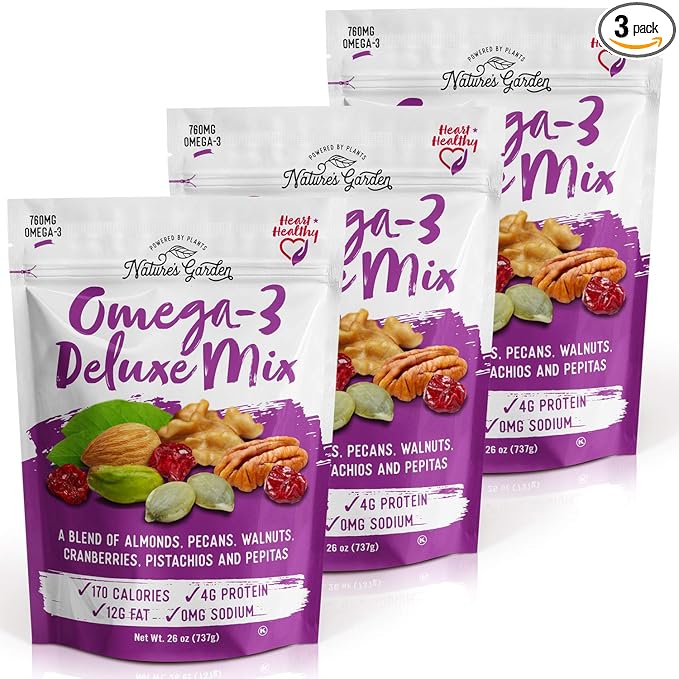 Nature's Garden Omega-3 Deluxe Mix – Power Up, Heart Healthy, Gluten Free, Antioxidant Rich, Cholesterol Free, Sodium Free, No Artificial Ingredients – 26 Oz Bag (Pack of 3)