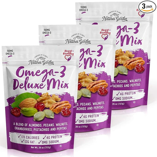 Nature's Garden Omega-3 Deluxe Mix – Power Up, Heart Healthy, Gluten Free, Antioxidant Rich, Cholesterol Free, Sodium Free, No Artificial Ingredients – 26 Oz Bag (Pack of 3)