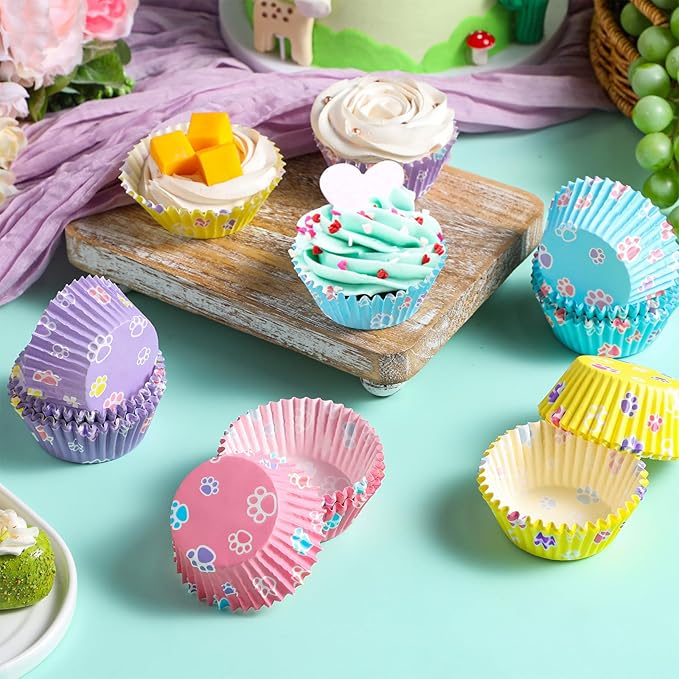 Vesici 200 Count Cartoon Blue Dog Cupcake Liners Dog Paw Paper Cupcake Wrappers Puppy Theme Muffin Baking Cups Cake Holder for Cake Decorations Baby Shower Birthday Party Supplies
