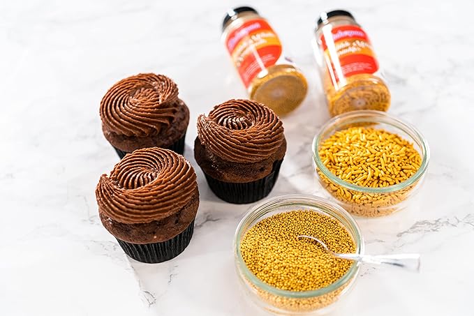 Bakerpan Gold Sprinkles Edible for Cupcakes, Gold Jimmies Sprinkles for Cake Decorating - 4.3 Ounces (Made in USA)