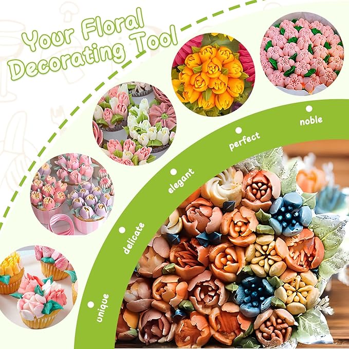 Suuker Russian Piping Tips Set, Stainless Steel Cupcake Flower Shaped Frosting Nozzle Kit, Kitchen Gadgets For Pastry Cupcakes Cakes Cookies Decorating (7 Pieces)