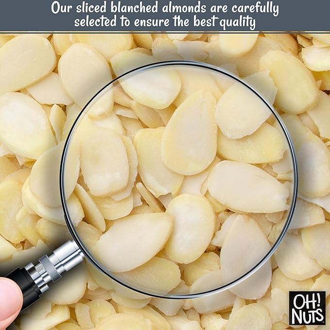 Oh! Nuts Almonds Blanched Sliced - Raw - 100% Natural - 2 LB - High-Protein Almonds - Packed in New York Zip-Seal Bag for Exceptional Freshness