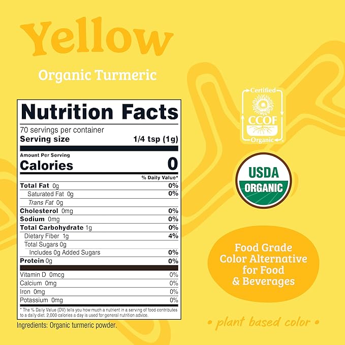 Nutricost Yellow Plant Based Food Coloring From Organic Turmeric Powder (70 Servings) - Nutricolor Color Alternative For Food & Beverages