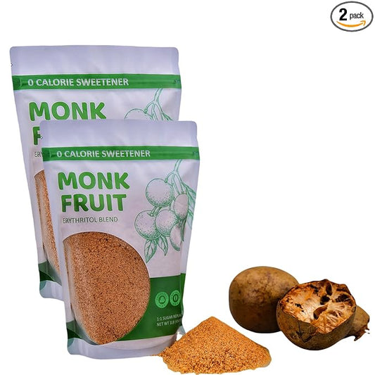 Monk Fruit Sweetener Granules, 2 Pack (1LB Each) - 1:1 Sugar Replacement, 0 Calorie Sweetener, Erythritol Blend - Healthier Than Sugar for Baking, Coffee, and Cooking