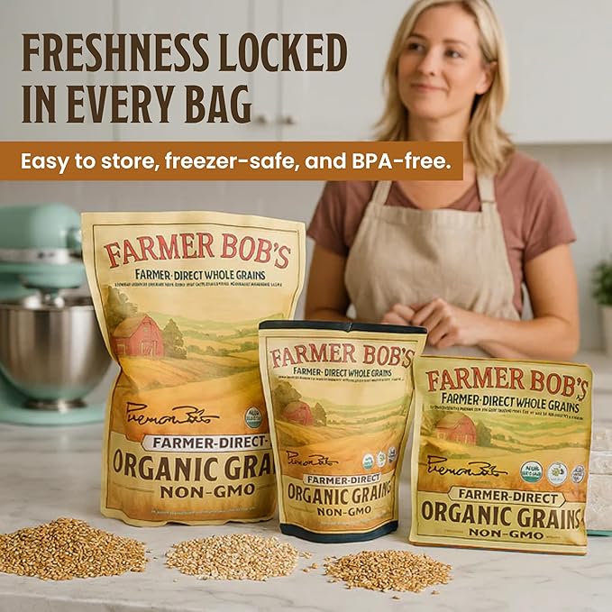 Farmer Bob's Organic Hard Red Wheat Berries – Bulk Winter Wheat | Non-GMO Whole Wheatberries for Milling, Cooking | Organic Wheat Berries, USA Grown, Farmer Direct 5lb Bag