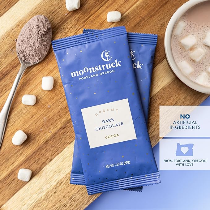 Moonstruck Chocolate Single Serve Dreamy Dark Chocolate Hot Chocolate Packets, 8 Count (Pack of 1)