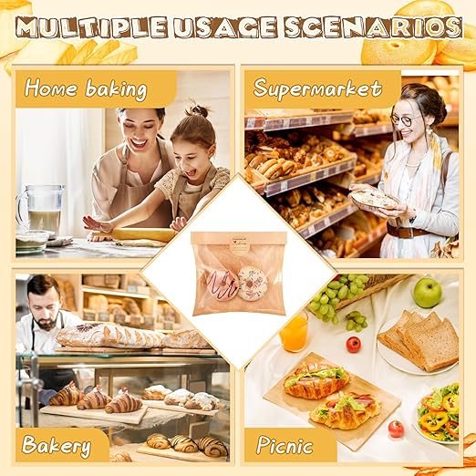 Outus 700 Pcs Cookie Packaging Bags with Seal, 7.1 x 7.5 Inch Bakery Pastry Bags with Window, Heat Sealable Grease Resistant Paper to Go Bake Sleeves for Gift Giving Donut Bread Sandwich (Brown)
