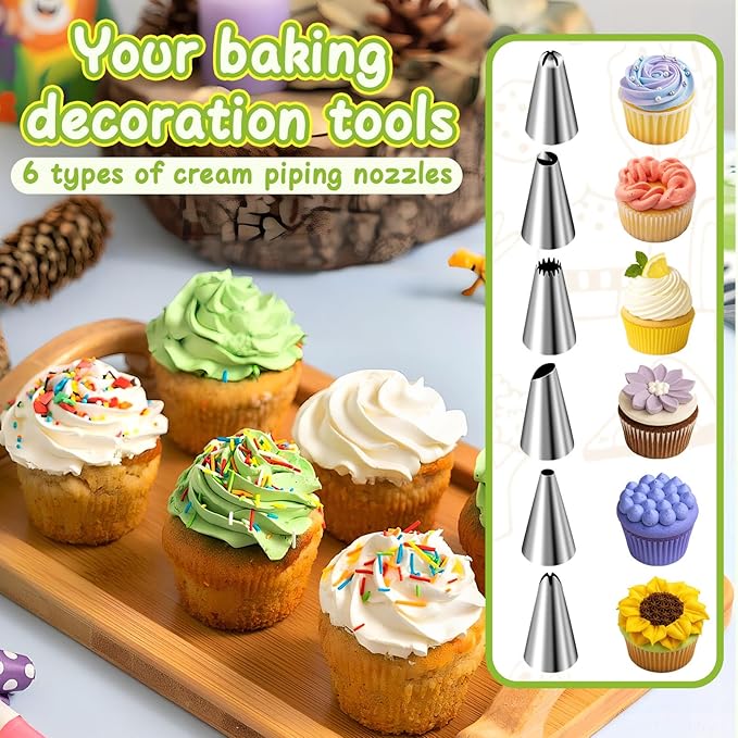 NOVANO Piping Bags and Tips Set, Cakes Decorating Supplies Kit with 100pcs 12 Inch Pastry Bags, 6 Piping Tips,1 Reusable Pastry Bags, 2 Couplers, and 2 Icing Bags Ties,Simple and Convenient Baking Set