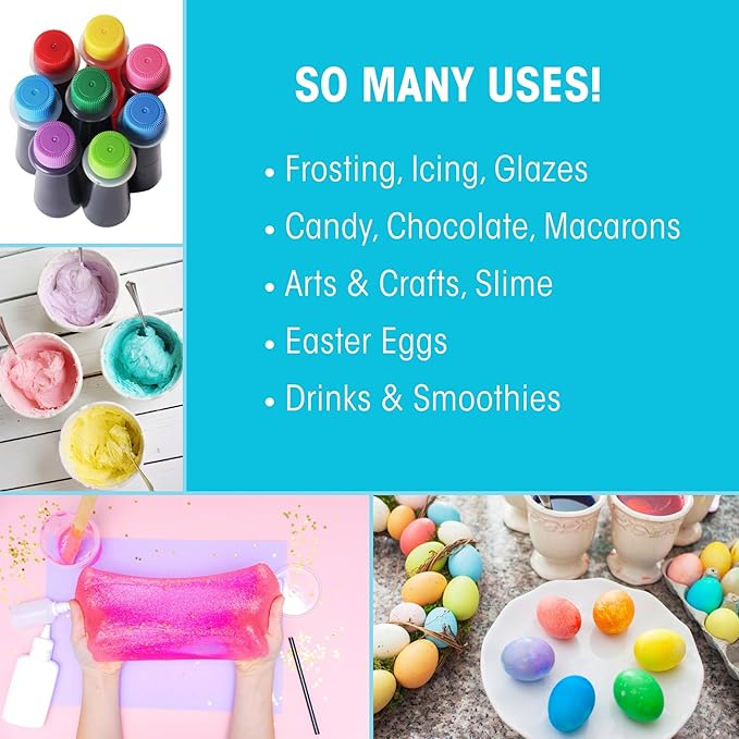 Candlewood Pantry B. Sprinklin Assorted Liquid Food Coloring Kit, 8 Bottles, 0.3 fL Oz/Neon and Regular (4) Colors - Vibrant Food Dye for Slime Crafts, Eggs, Frosting and Cake Decorating