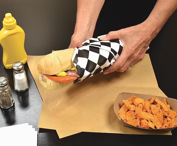 Better Kitchen Products 300-Count Extra Large Checkered Deli Dry Wax Paper Sheets, 15 x 15 inch, Greaseproof Deli Wrap for Foodservice, Food Basket Liners, Disposable Liners for Food Concession