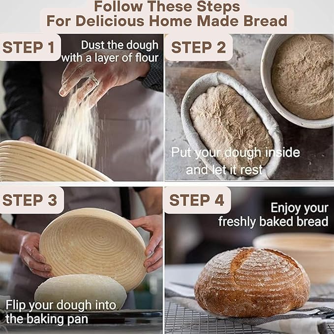 [Upgraded] Banneton Bread Proofing Basket 2 pack 9" Round With Liner, Natural Rattan Basket Perfect for Professional & Home Sourdough Bread Baking, Artisan Sourdough Bread. (Set 2 pack 9" Round)