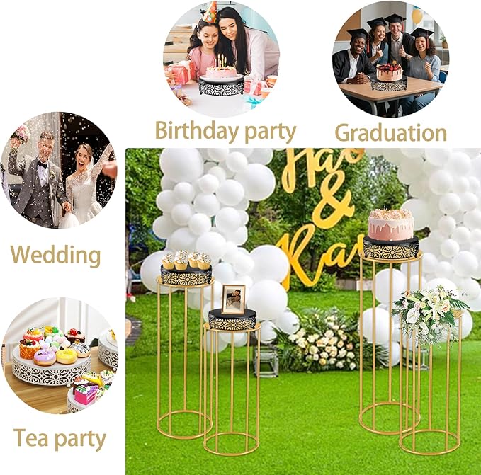 3 Set Black Cake Stand，Dessert Cupcake Pastry Candy Display Plate for Party，Elegant Round Cylinder Columns tables for Weddings Cake Stands，Plant Tables，Birthday Party