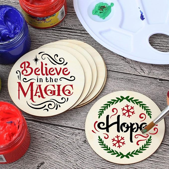 Small Christmas Stencils for Painting on Wood 4inch,Christmas Stencil Xmas Holiday Stencils for Crafts Decor