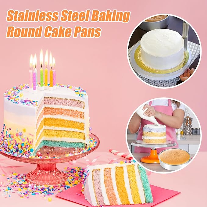 9 inch Stainless Steel Cake Pan, Mirror Finish Bakeware, Round Cake Pans Set of 3, Dishwasher Safe & Oven Safe