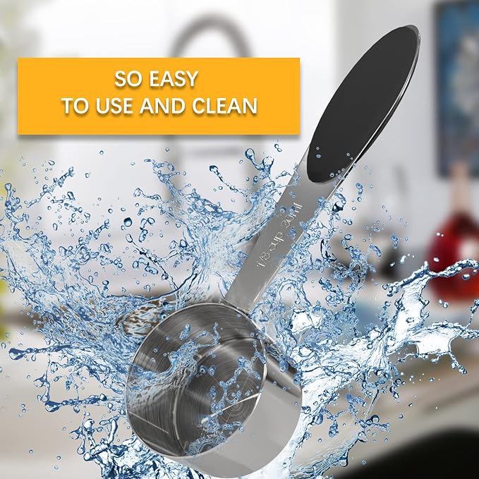2PCS 1/8Cup (30ml, 1oz) Single Measuring Cup with Black Silicone Grip, Stainless Steel Individual Measure Scoop Only
