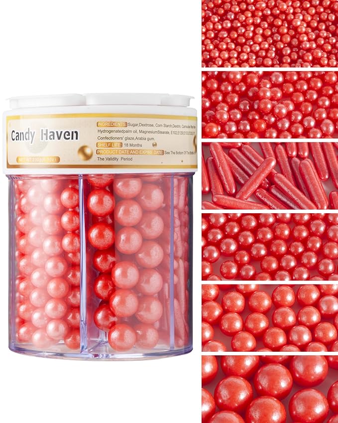 Easter Sprinkles for Baking Edible Sugar Confetti, Nonpareils & Sugar Pearls - Easter Cake Decorations, Cookies, Cupcakes, Dessert Toppings (Spring Pastel Colors) Red