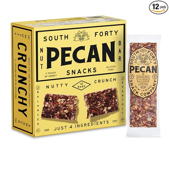 South 40 Snacks Crunchy Pecan Bar, Just 4 Ingredients, Touch of Honey (40g Bar, Pack of 12)