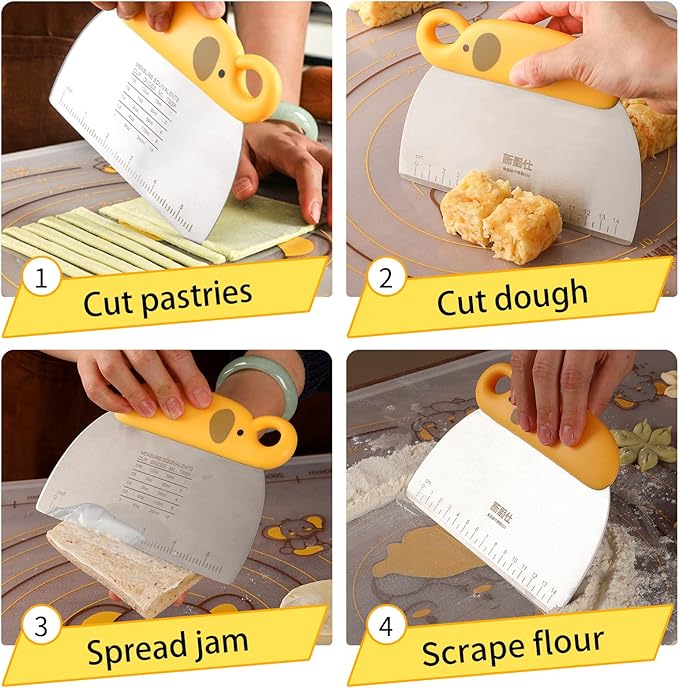 Cute Elephant Dough Scraper/Effortless Pizza Cutter, Stainless Steel Pastry Cutter with Scale, Ergonomic Handle Bread Slicer, Durable Veggie Chopper, Multi-Use Kitchen Scraper Tool for Baking Cooking