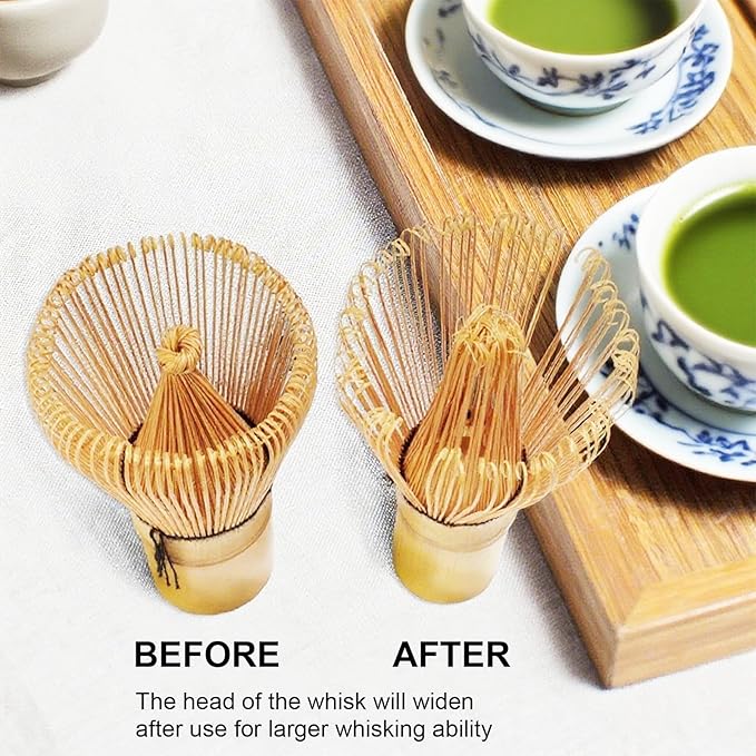 Matcha Whisk Set, 4-Pack Matcha Kit Accessory with 100-Prong Handmade Bamboo Chasen Wisk Mixer, Scoop, Spoon, and Sifter, Perfect for Making Ceremonial Macha Tea, Gift for Mocha Lovers