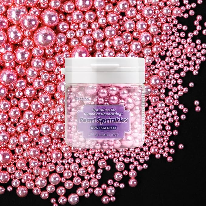 Dazzjoy Edible Rose Gold Pearl Sugar Candy Sprinkles, Mix Size, 4.58oz, Sprinkles for Cupcake Decorating, Baking Cake Decorations, Wedding Party Valentines Easter Supplies
