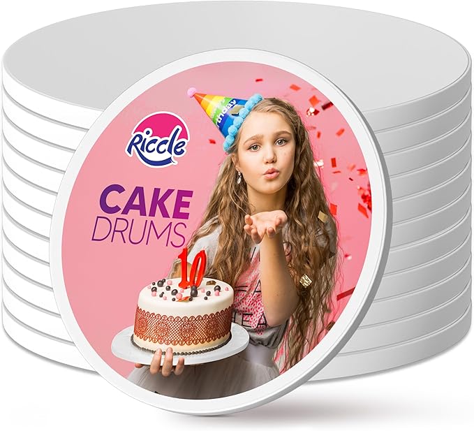 RICCLE Cake Boards - 10 Inch Cake Drums - Smooth-Edged Pack of 12 Cake Drums - Sturdy Cake Boards Round - Bend Resistant Multi-Layered Cake Base for Minimalist Displays