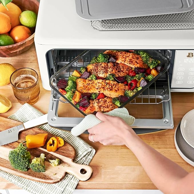 Beautiful Infrared Air Fryer Toaster Oven Kit – Special Edition Multi‑Function Countertop Oven with 10 Presets, Fast Heating & Accessories by Drew Barrymore (White)