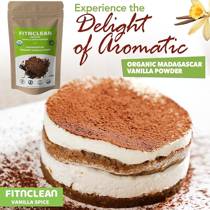 2oz Organic Madagascar Vanilla Bean Powder. Certified USDA Organic. Raw Natural Pure Unsweetened No Additives NON-GMO. Ground whole Gourmet Pods by FITNCLEAN VANILLA