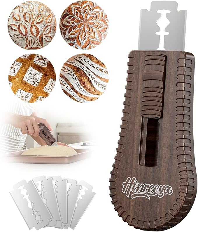 Sourdough Scoring Tool, Magnetic Bread Lame, Bread Scoring Tool with 5 Replaceable Blades, Dough Knife, Ergonomic ABS Handle for Perfect Dough Scoring on Artisan Bread (Walnut)