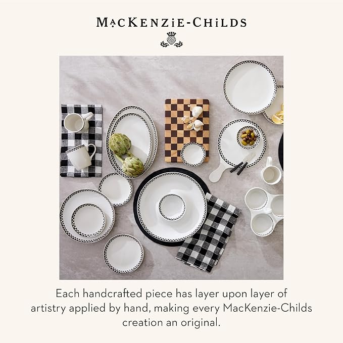 MACKENZIE-CHILDS Everyday Oval Casserole Baker, Cute Oven Baker, Medium, Black-and-White Courtly Check
