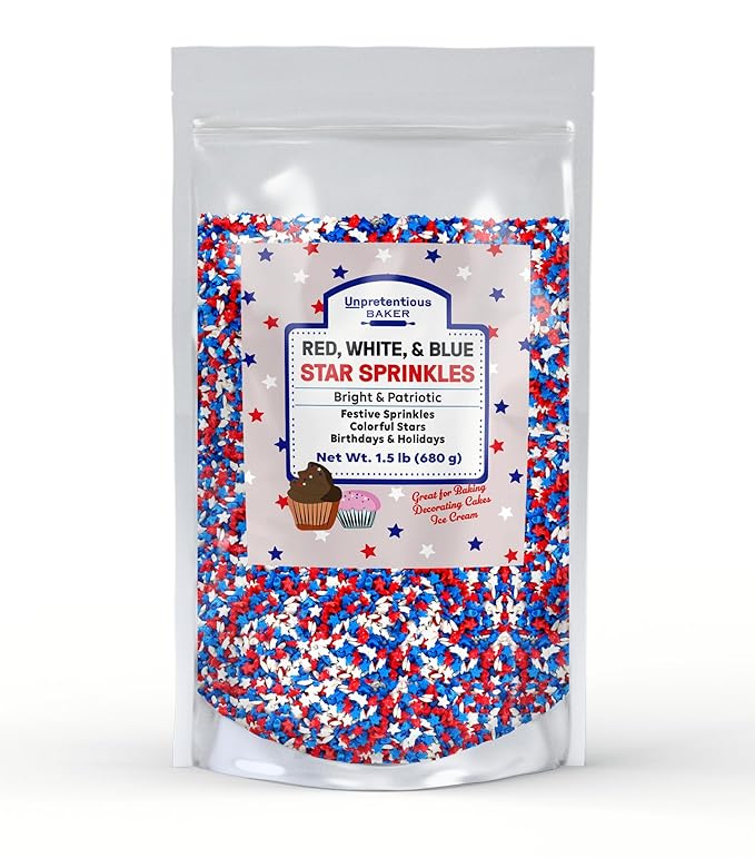 Unpretentious Red, White, and Blue Star Sprinkles, Patriotic Stars, Decorative Dessert Topping (Patriotic Sprinkles)