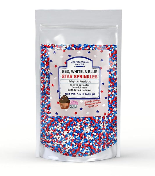 Unpretentious Red, White, and Blue Star Sprinkles, Patriotic Stars, Decorative Dessert Topping (Patriotic Sprinkles)